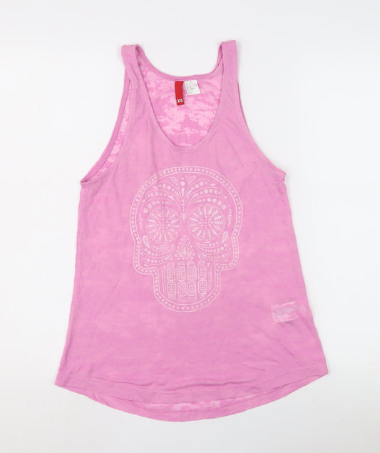 H&M Women's Pink XS Tank Top with Skull Print