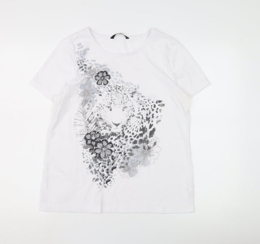 BNW Casual Women's White Animal Print T-Shirt Size 14