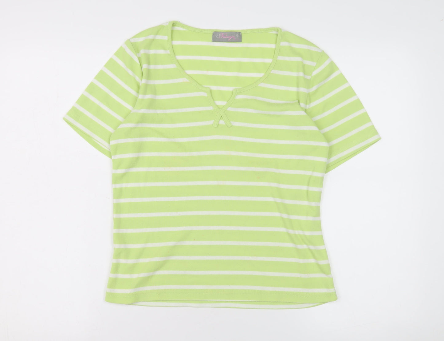 Fabrizio Women's Green Striped T-Shirt, Size S, Casual Springwear