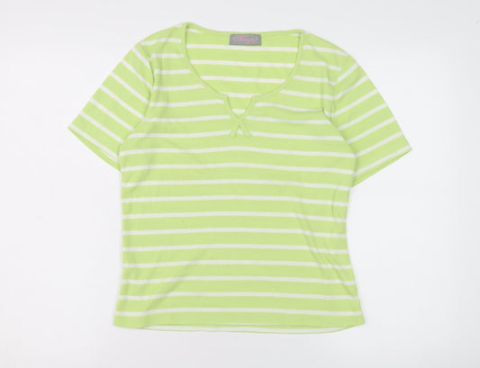 Fabrizio Women's Green Striped T-Shirt, Size S, Casual Springwear