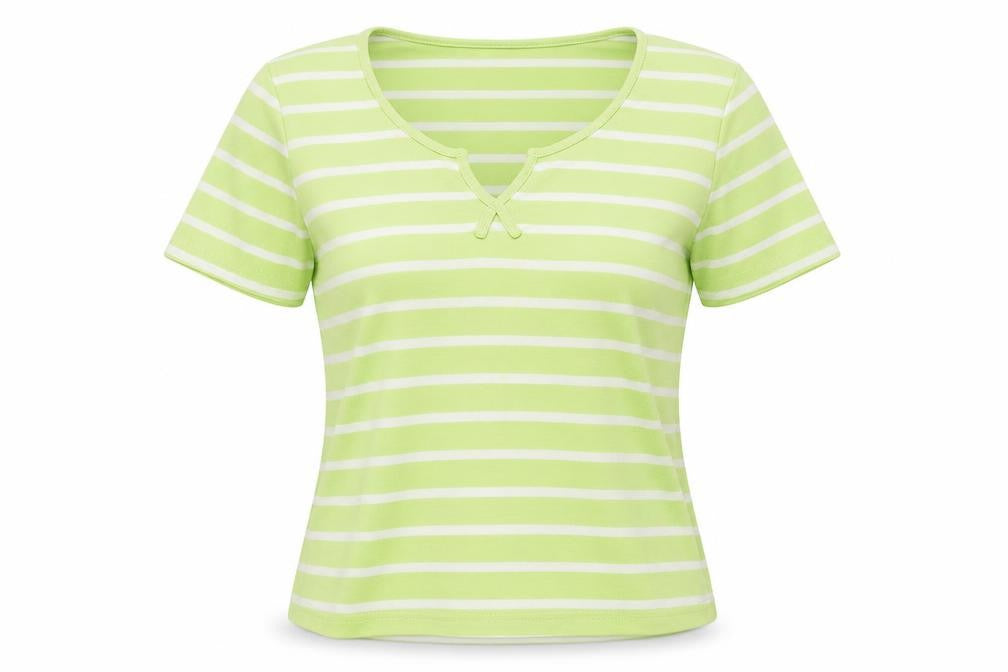 Fabrizio Women's Green Striped T-Shirt, Size S, Casual Springwear