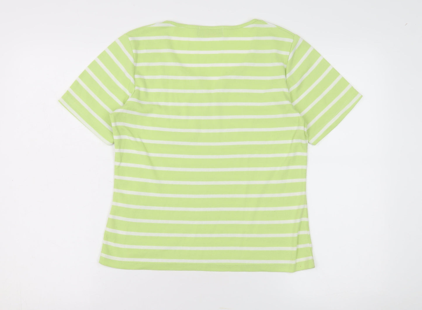 Fabrizio Women's Green Striped T-Shirt, Size S, Casual Springwear