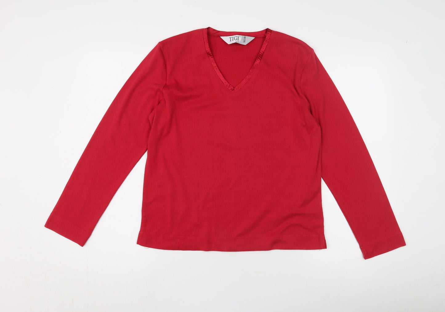 TIGI Women's Red V-Neck Long Sleeve Top Size 14