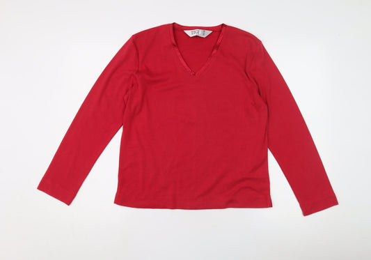 TIGI Women's Red V-Neck Long Sleeve Top Size 14