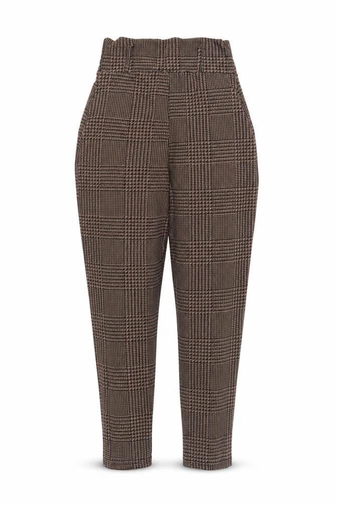PrettyLittleThing Women's Brown Houndstooth Trousers 3XS