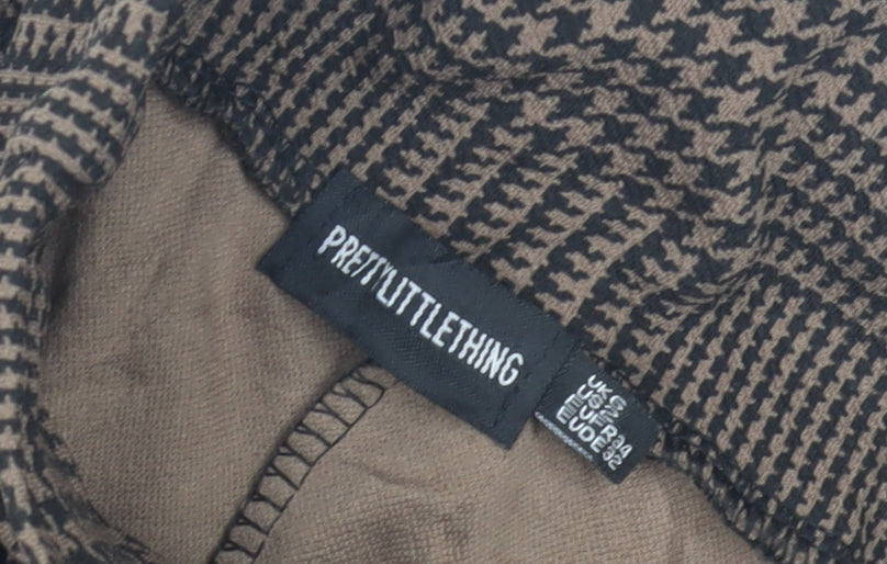 PrettyLittleThing Women's Brown Houndstooth Trousers 3XS
