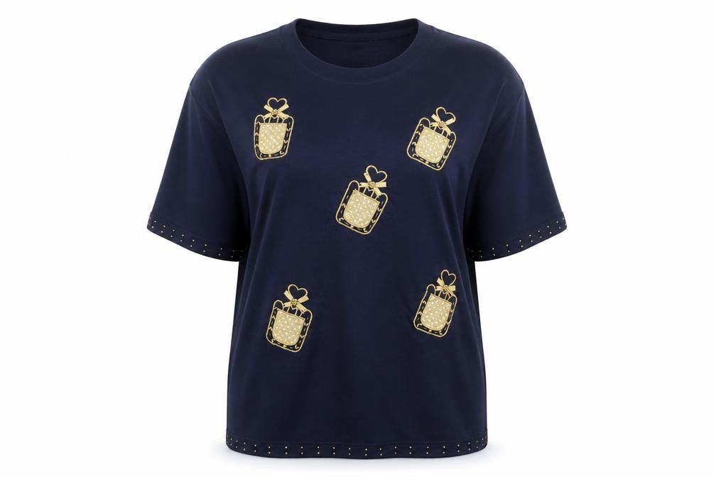 Paramour Women's Blue Studded T-Shirt One Size