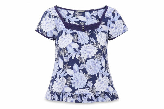 Marks and Spencer Women's Blue Floral Blouse, Size 10