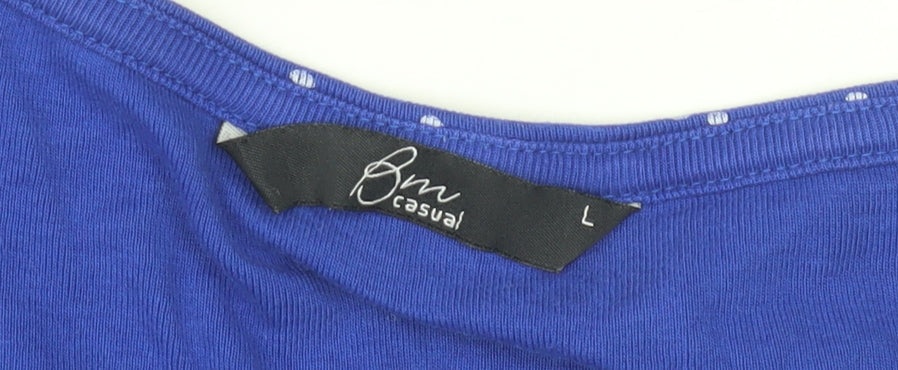 BM Casual Blue Polka Dot T-Shirt, Women's L, V-Neck