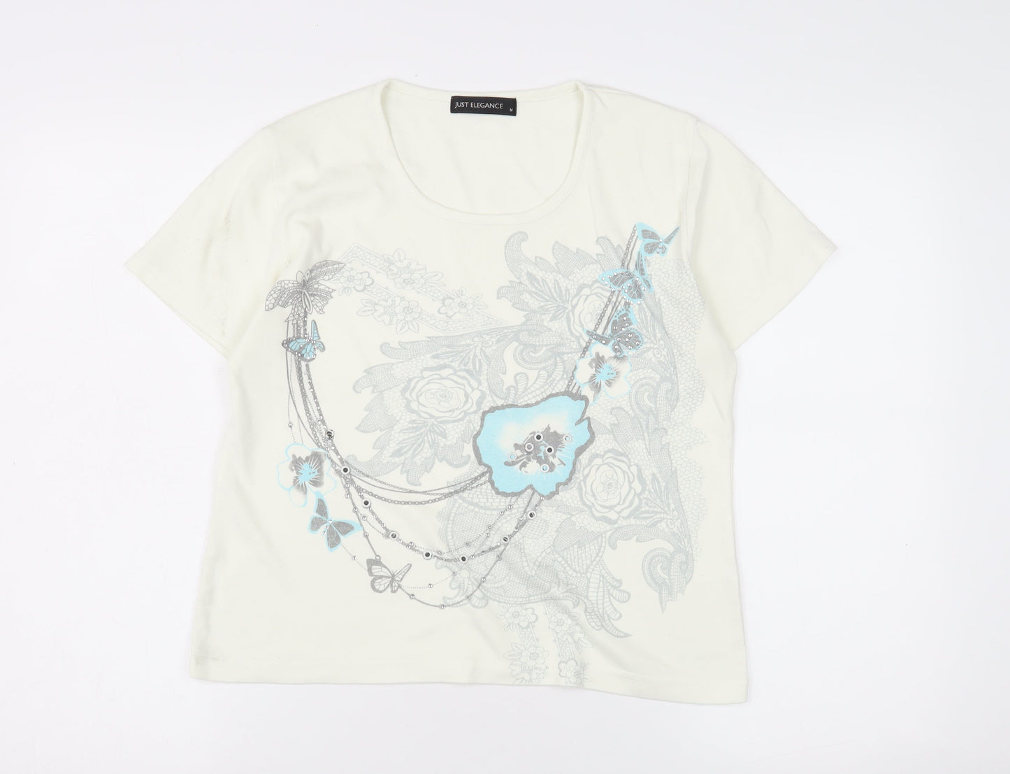 Just Elegance Women's Ivory Floral T-Shirt M