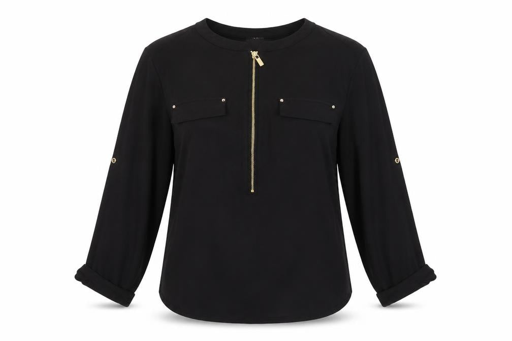 Cable & Gauge Women's Black Blouse Zip Accent M