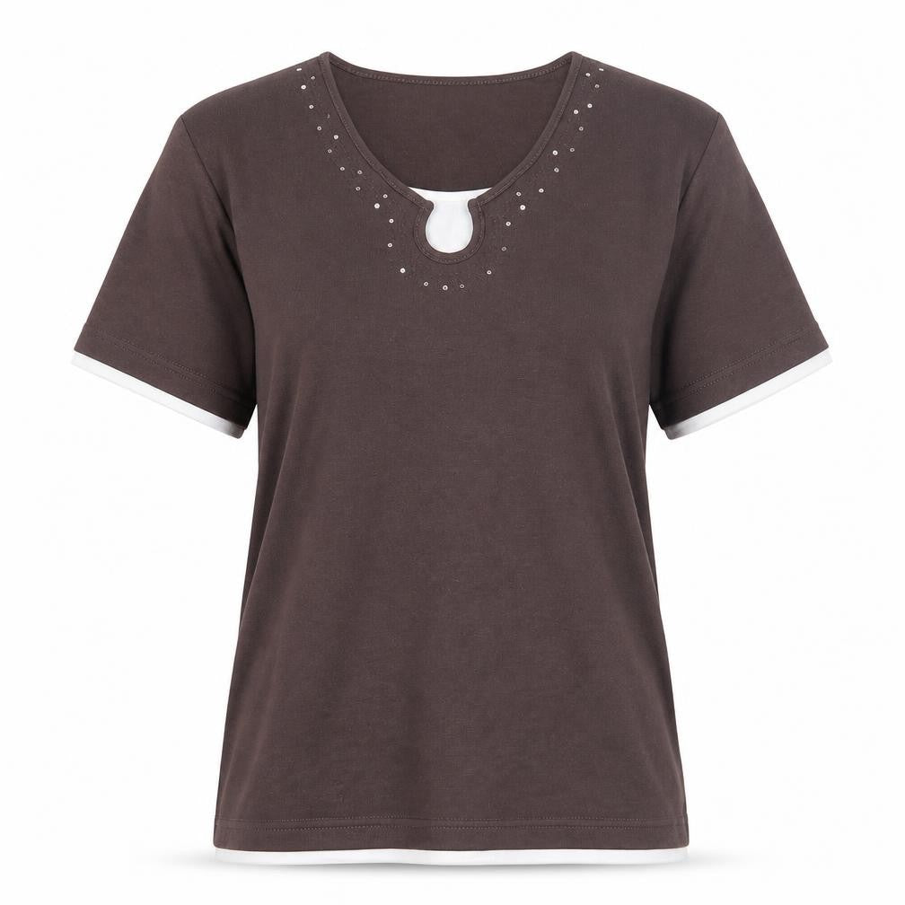 TIGI Women's Brown Studded T-Shirt Size 10 Casual