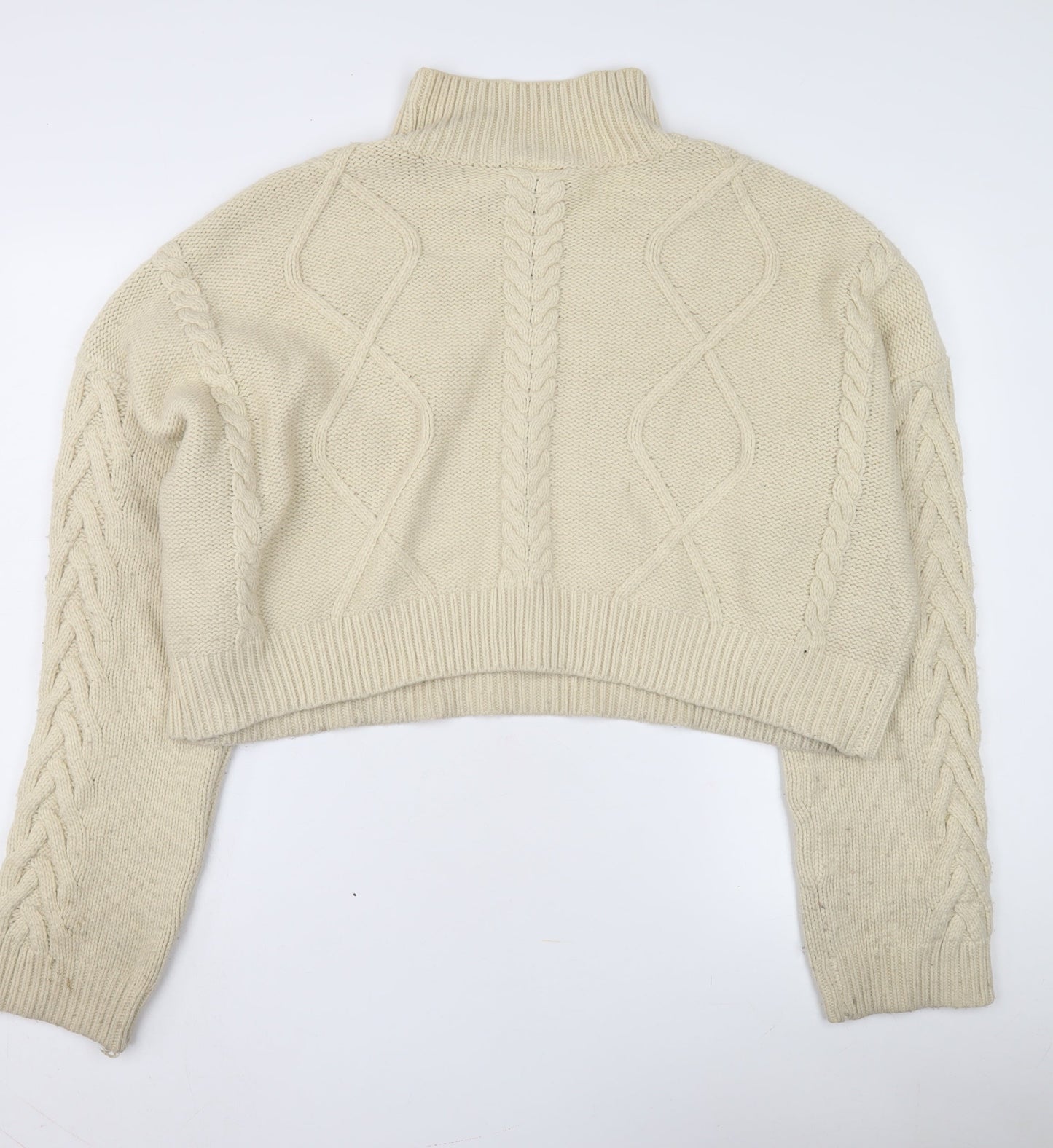 Reclaimed Vintage Women's Ivory Cable-Knit Mock Neck Cropped Jumper