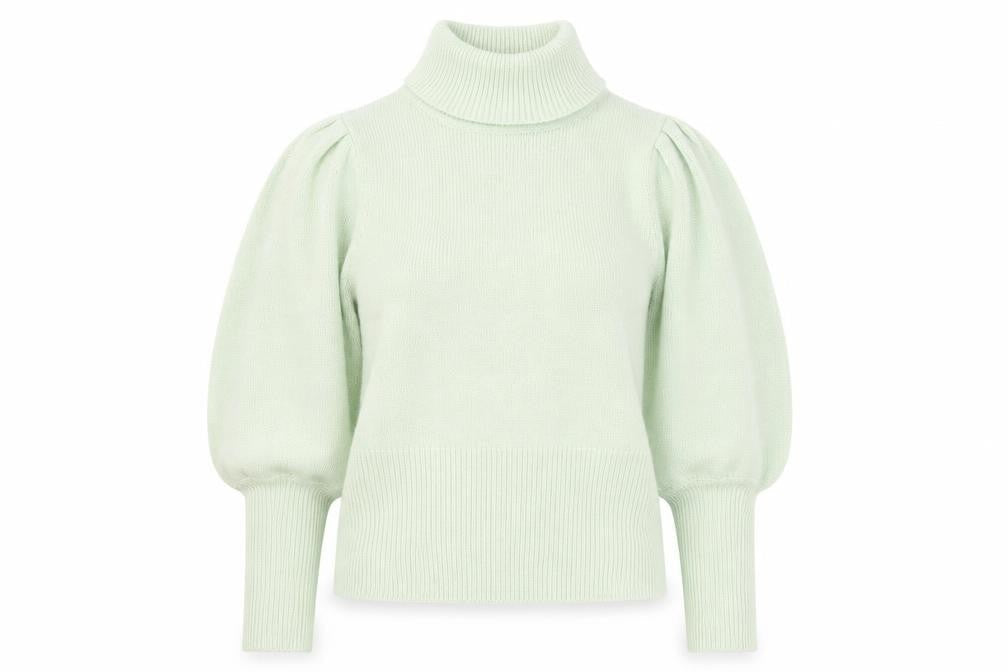 AX Paris Women's Green Roll Neck Balloon Sleeve Jumper