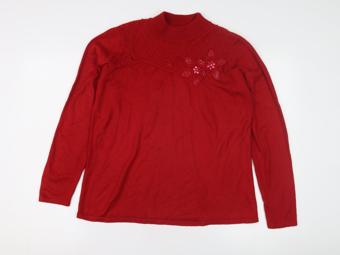 Bm Collection Women's Red Mock Neck Pullover Jumper M