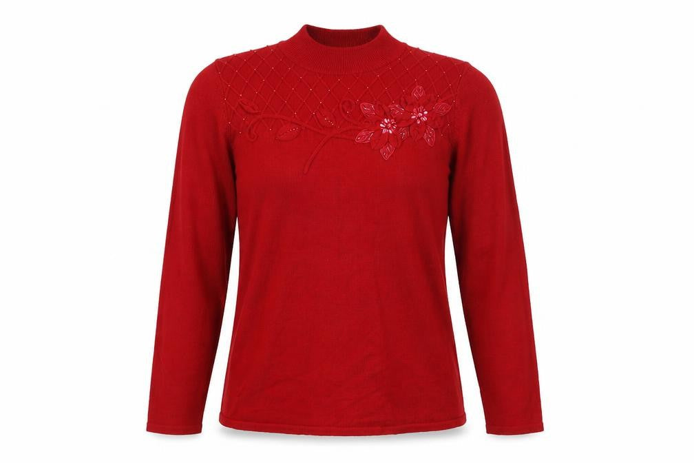 Bonmarché Women's Red Mock Neck Pullover Jumper M
