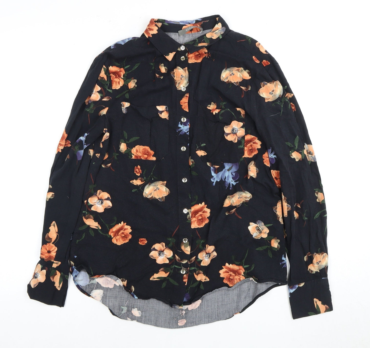 Oasis Women's Black Floral Button-Up Shirt Size 12