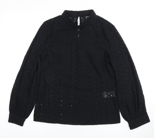 Warehouse Black Embroidered Women's Blouse Size 8