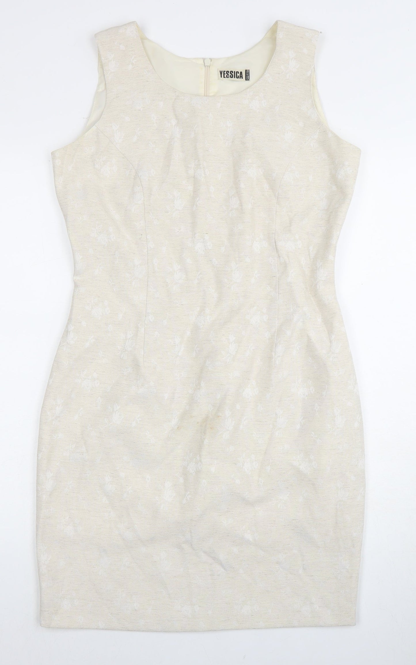 C&A Women's Ivory Sheath Dress, Size 12, Round Neck