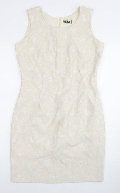 Additional front view of C&A Women's Ivory Sheath Dress, size 12, Round Neck