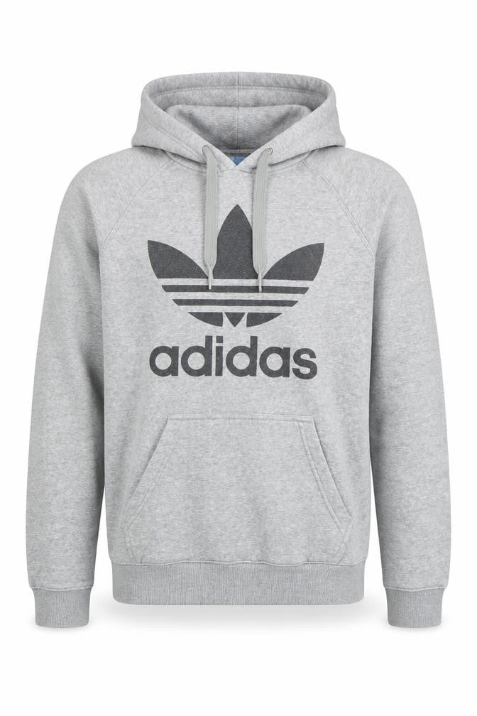 Adidas Men's Grey Pullover Hoodie, Size S, Logo Design
