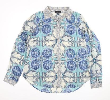 Warehouse Women's Blue Patterned Long Sleeve Blouse - Size 12