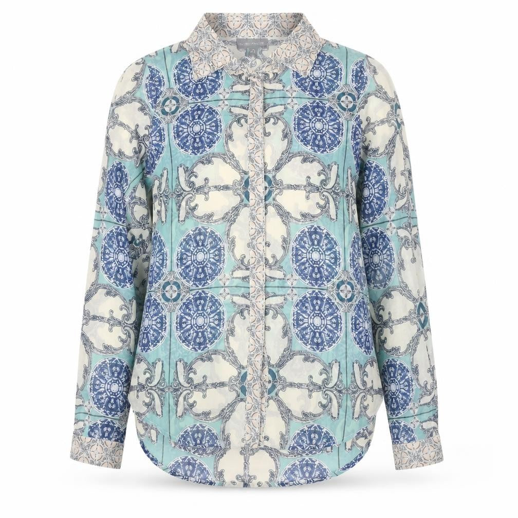 Warehouse Women's Blue Patterned Long Sleeve Blouse - Size 12