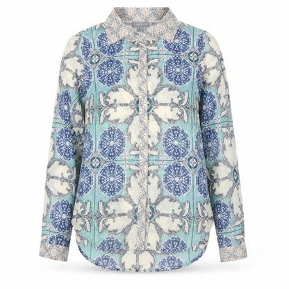 Warehouse Women's Blue Patterned Long Sleeve Blouse - Size 12