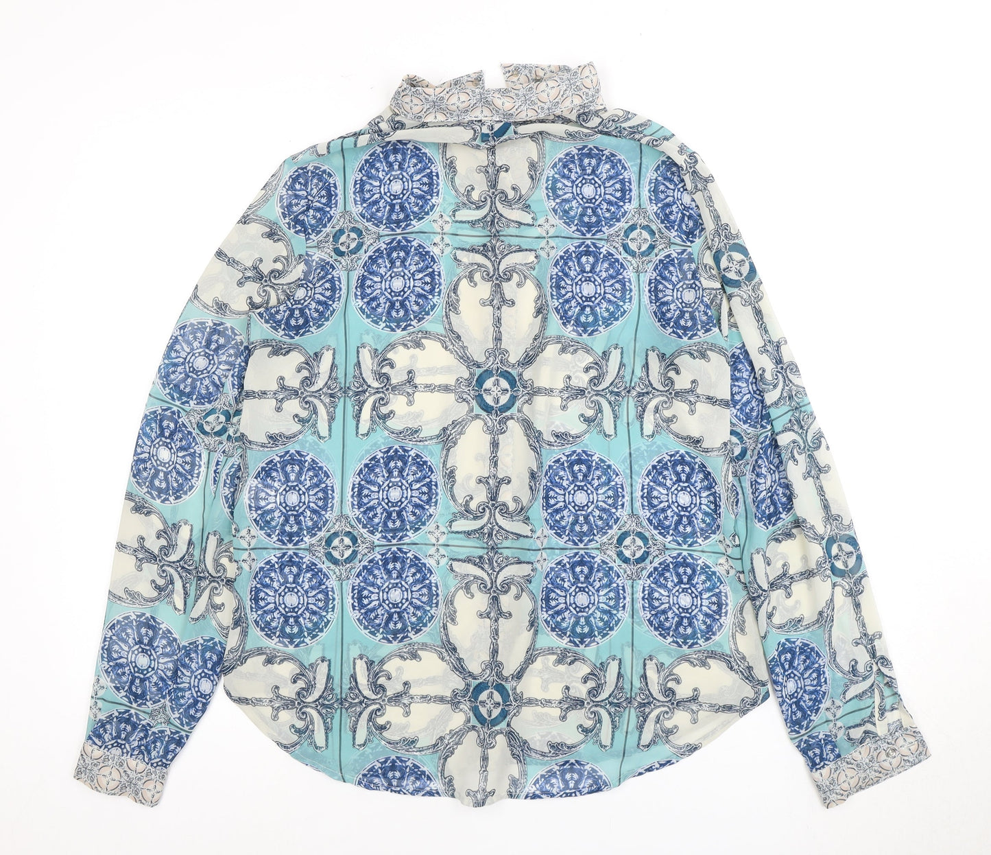 Warehouse Women's Blue Patterned Long Sleeve Blouse - Size 12
