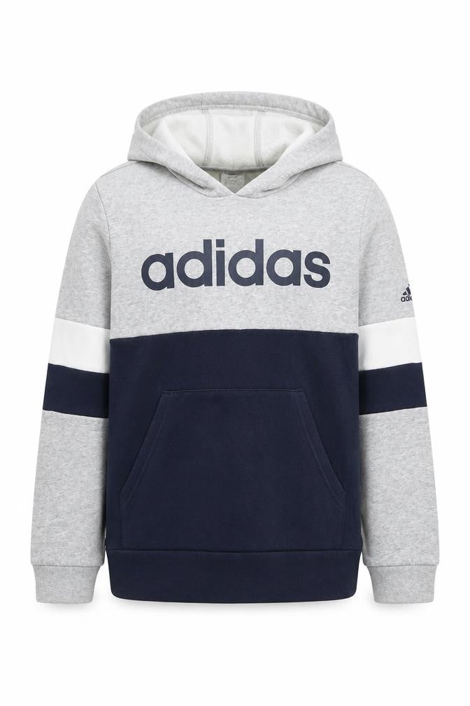 Adidas Boys Grey Blue Pullover Hoodie - 11-12 Years