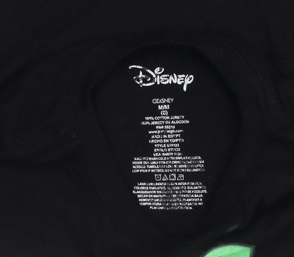 Close-up detail of Disney boys’ black glow t-shirt medium
