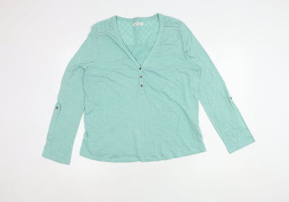 WoolOvers Women's Blue V-Neck Blouse M Long Sleeve
