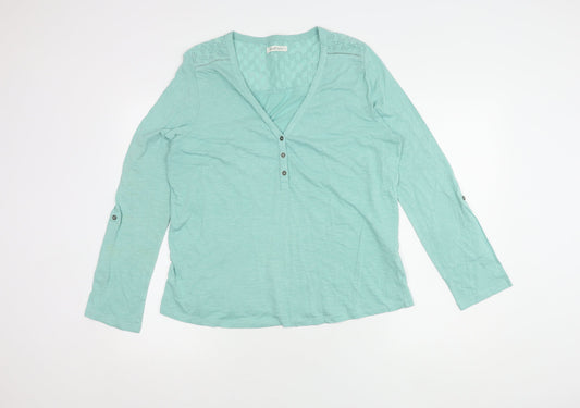 WoolOvers Women's Blue V-Neck Blouse M Long Sleeve
