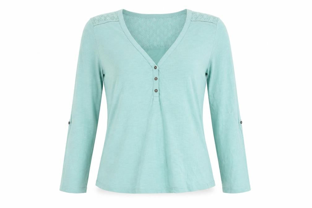 WoolOvers Women's Blue V-Neck Blouse M Long Sleeve