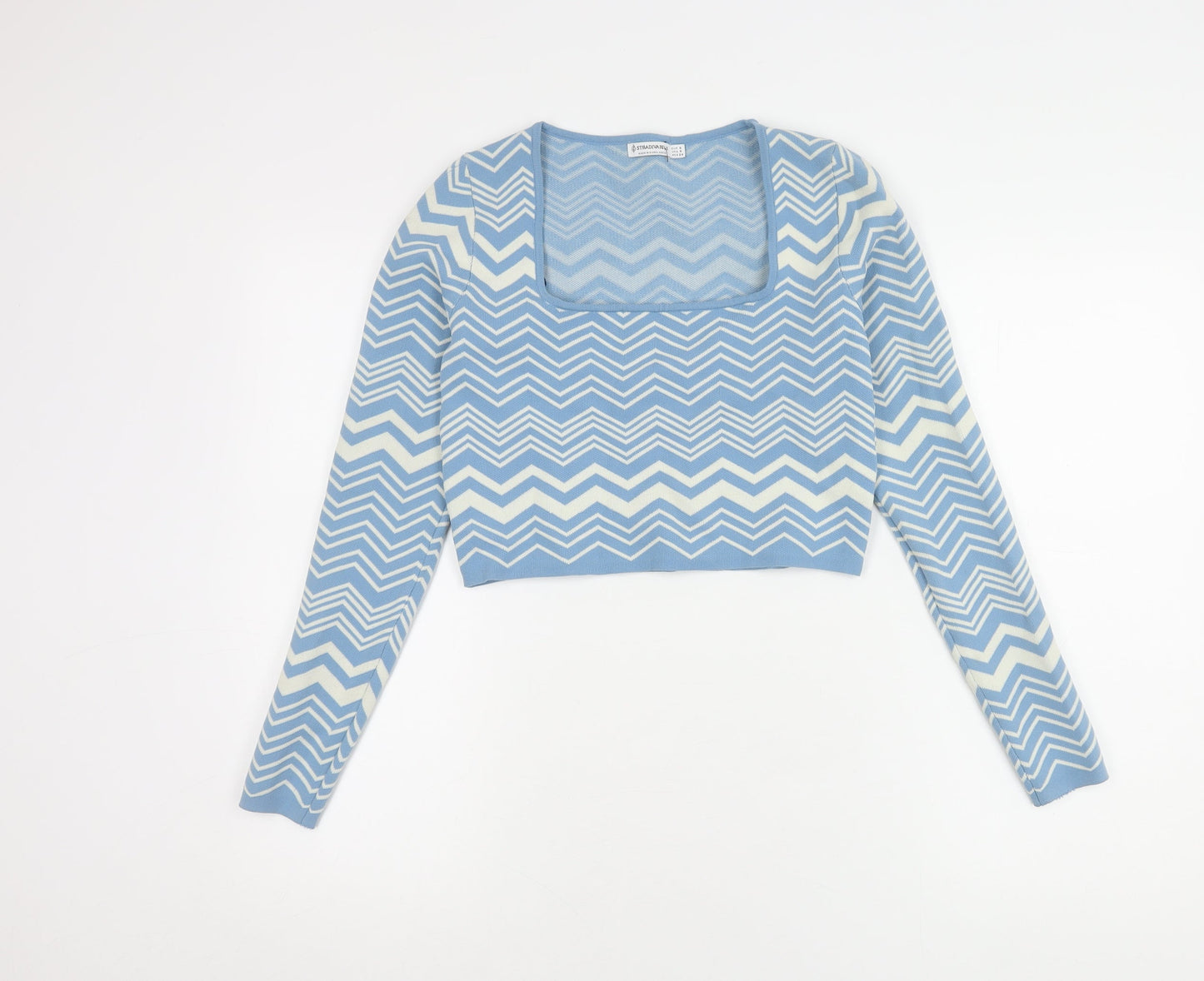 Stradivarius Women Blue Cropped Knit Blouse Size 6