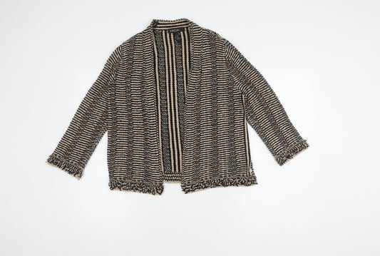 Marc Cain Women's Beige Black Open Front Cardigan, Size 14, Open Striped Style