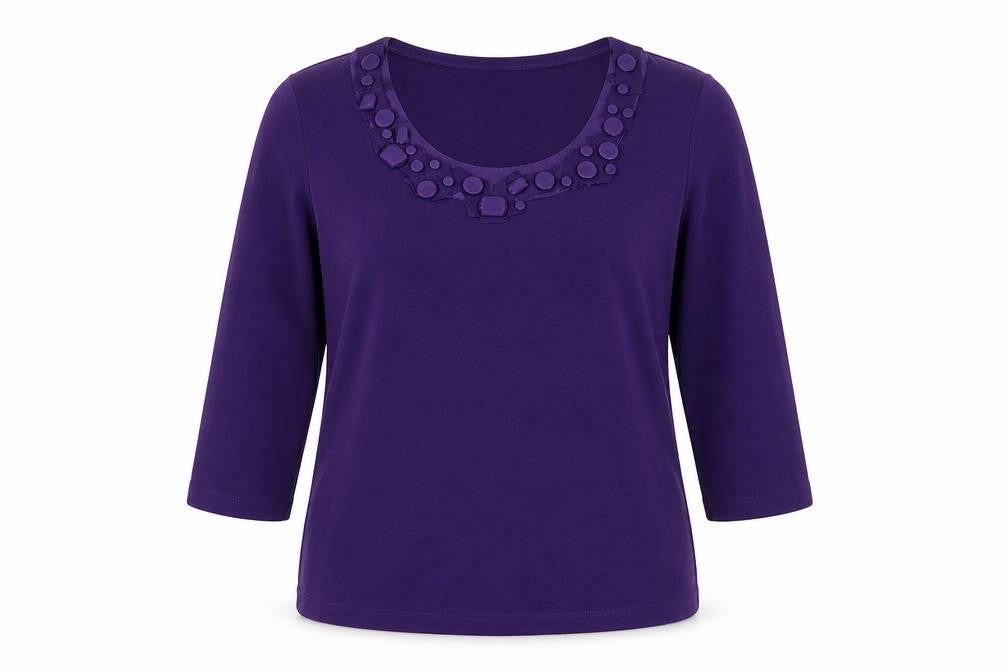 Country Casuals Petite Women Purple Round Neck 3/4 Sleeve Top