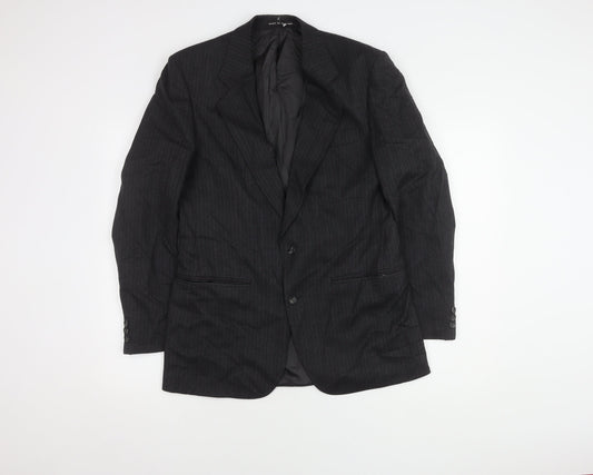 The Label Men's Grey Striped Wool Blazer - Regular Fit, 38R