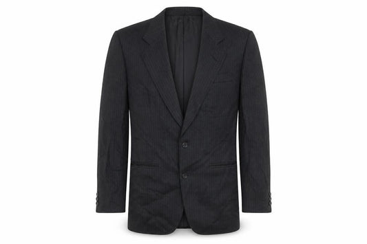 The Label Men's Grey Striped Wool Blazer - Regular Fit, 38R