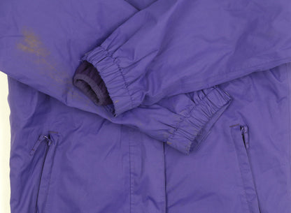 Close-up detail of Higear girls’' purple rain coat, 11-12 years, hooded, lined