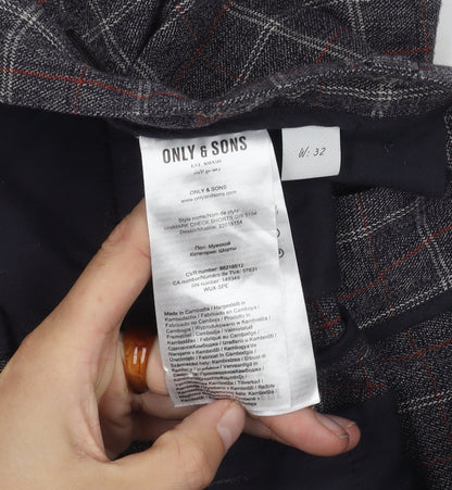 Close-up detail of Only & Sons Check Pattern Shorts, Men's, size 32