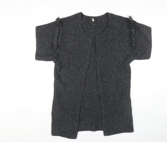 IRO Women's Grey Open Front Cardigan, Size 2, Short Sleeve