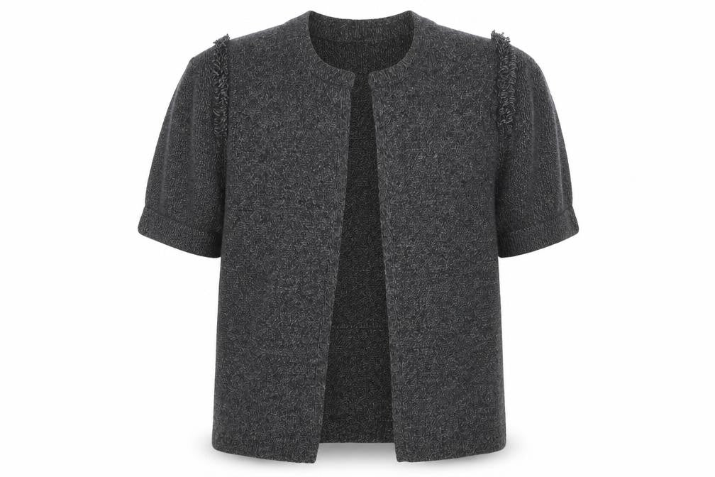 IRO Women's Grey Open Front Cardigan, Size 2, Short Sleeve