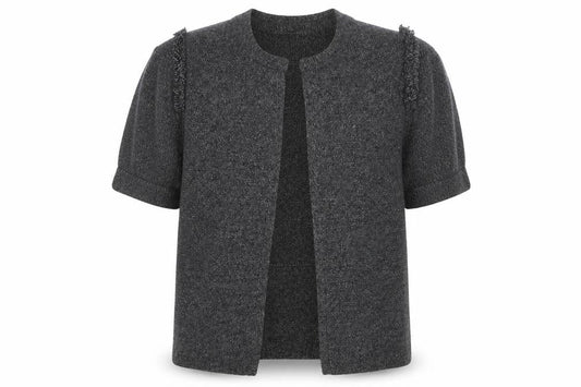 IRO Women's Grey Open Front Cardigan, Size 2, Short Sleeve