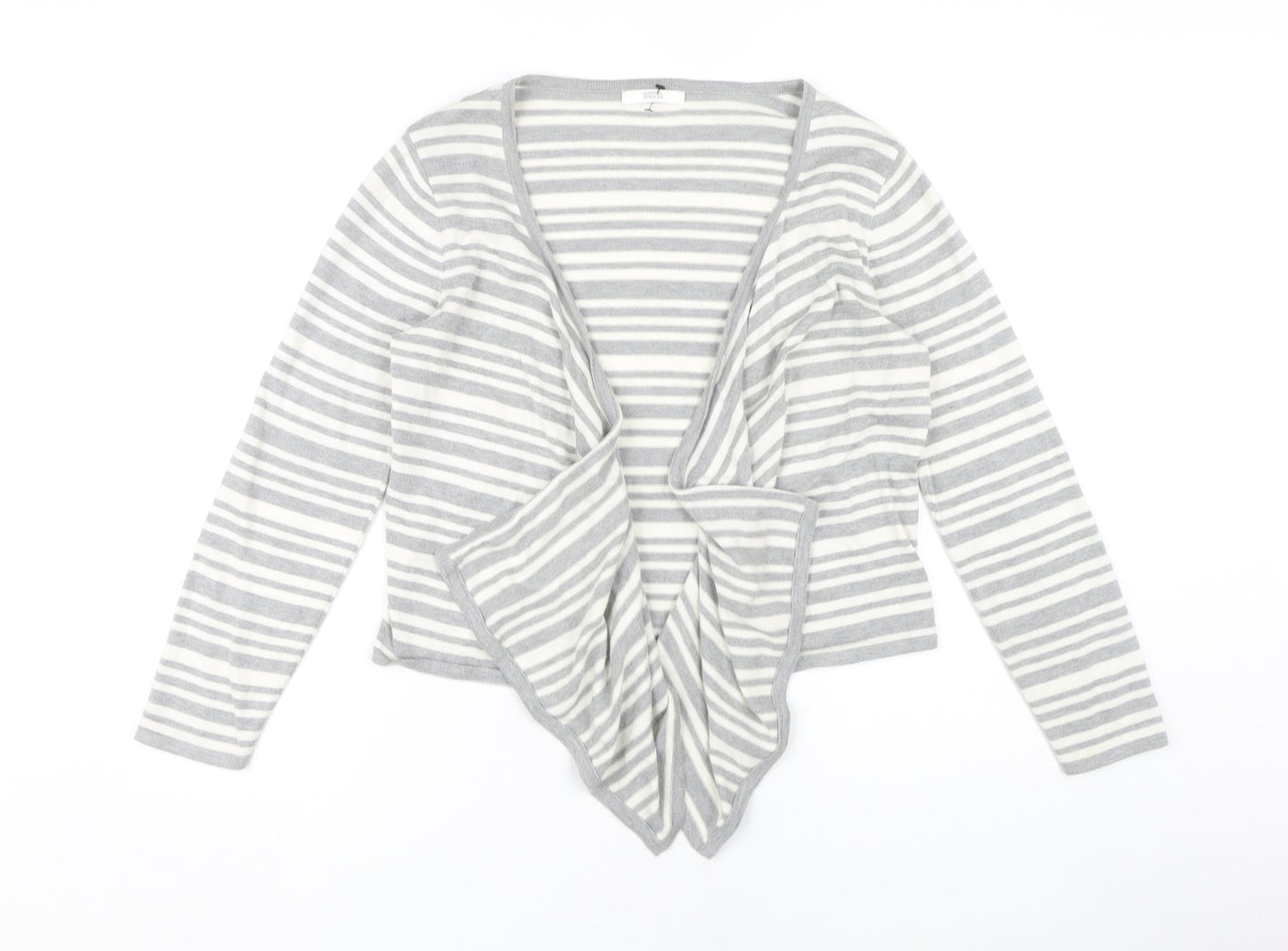 Marks and Spencer Women Grey Striped Open Front Cardigan Size 16