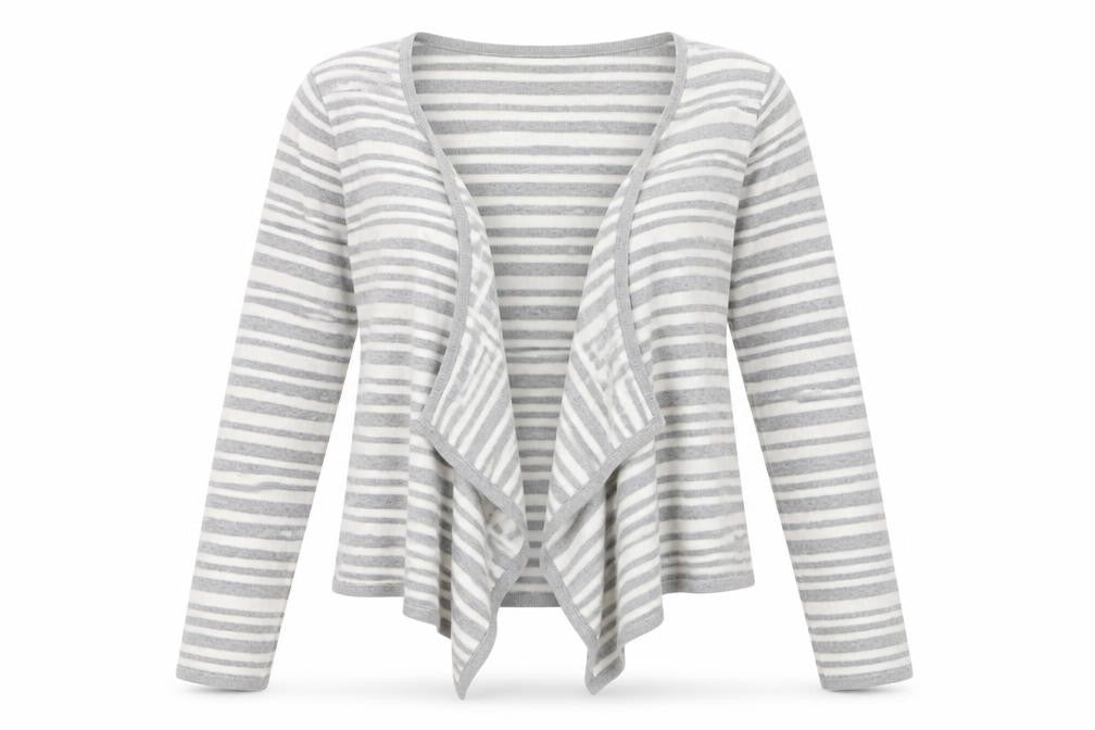 Marks & Spencer Women Grey Striped Open Front Cardigan Size 16