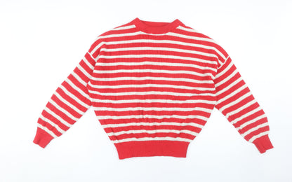 Pull&Bear Women's Red Striped Pullover Jumper