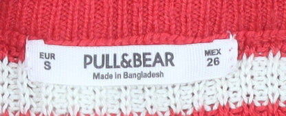 Pull&Bear Women's Red Striped Pullover Jumper