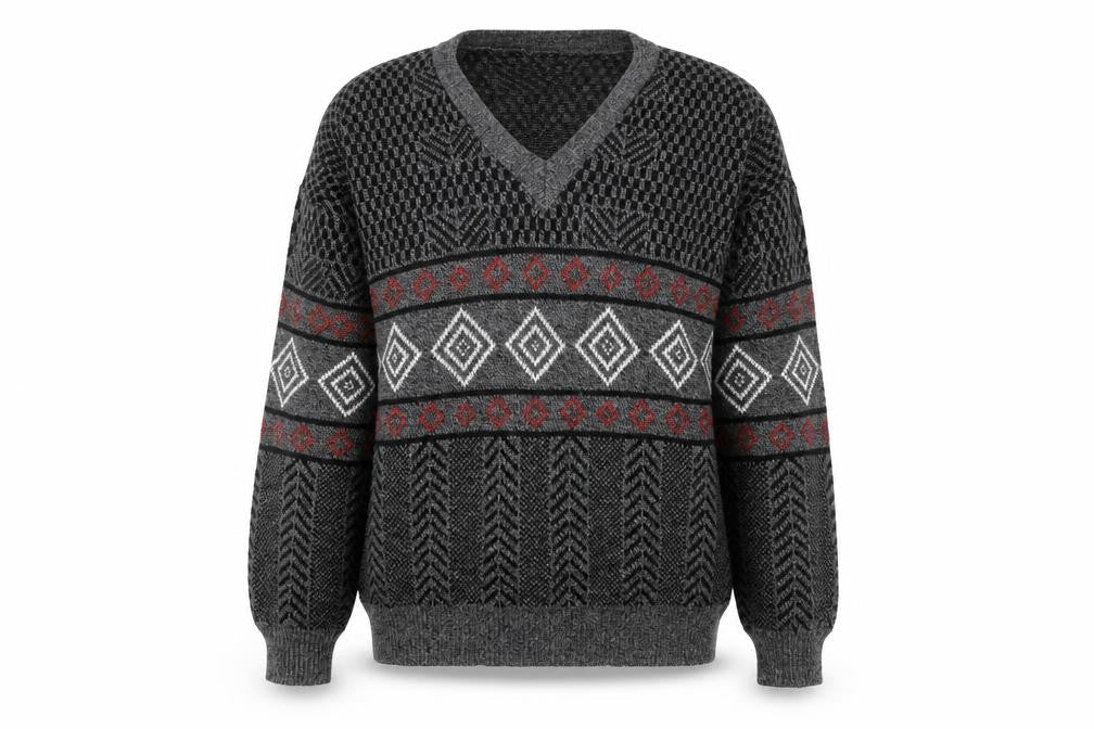 Top Fashion Gear Men's Grey L Geometric Knit Pullover Jumper