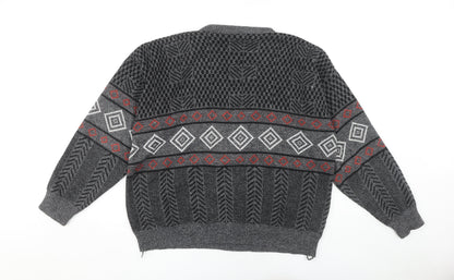 Top Fashion Gear Men's Grey L Geometric Knit Pullover Jumper